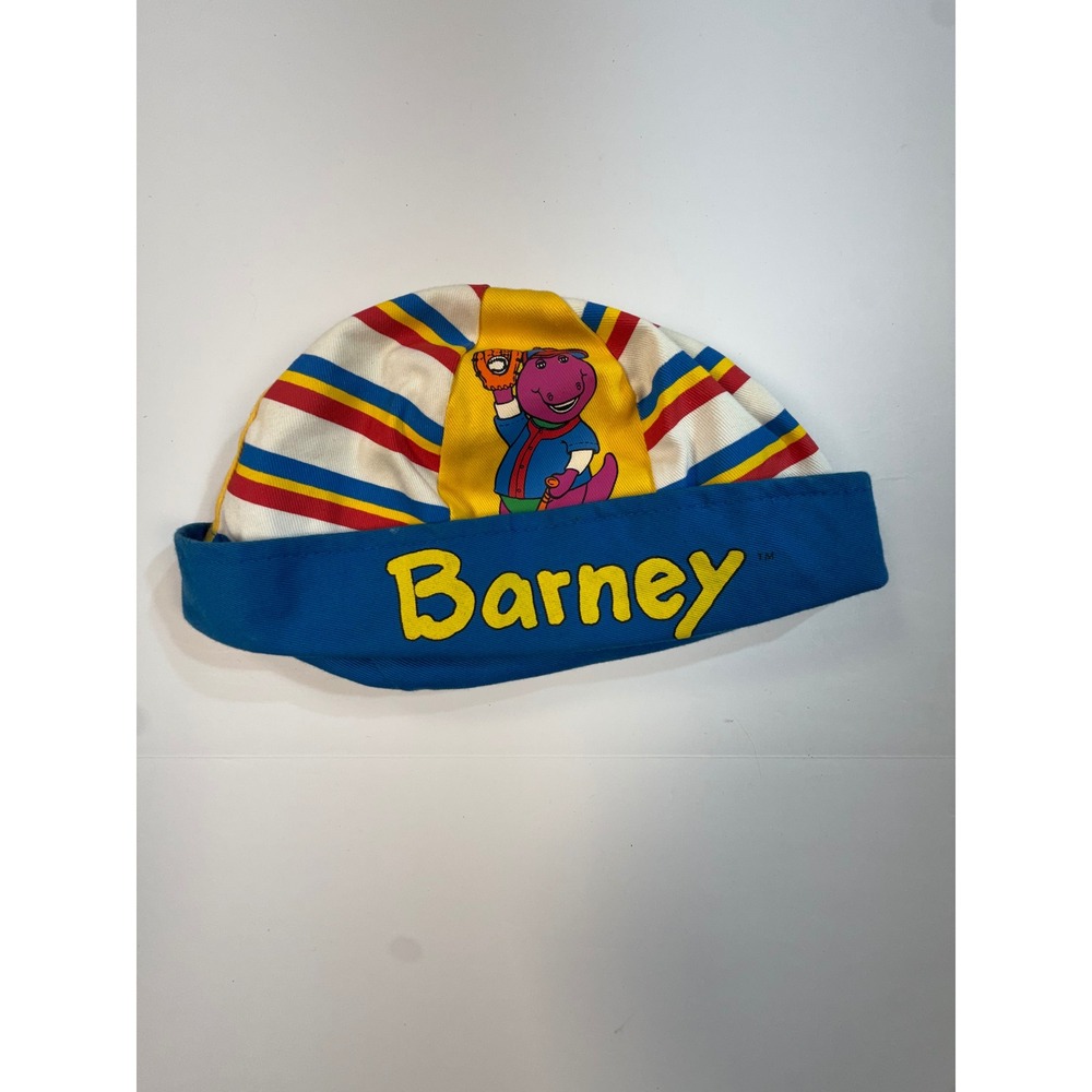Vintage Barney the Dinosaur Baseball Painter Cap Hat Blue Yellow Striped 50cm